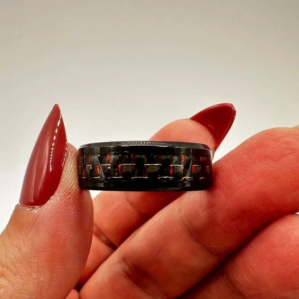 Men's 11.75 black toned‎ metal with woven design in red, ring/wedding band!
